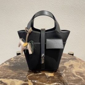 실사 [에르메스] HERMES CANVAS POCKET PICOTINE NIOR 캔버스 포켓 피코탄 느와 18cm