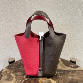 실사 [에르메스] HERMES Special Order PICOTINE Ebene+Rose Extreme  스페셜 오더 피코탄 에베네+로즈익스트림 18cm